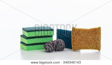 Cleaning Sponges Variety Isolated Against White Background.