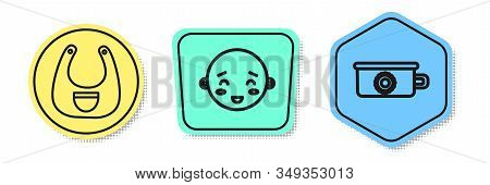 Set Line Baby Bib, Happy Little Boy Head And Baby Potty. Colored Shapes. Vector