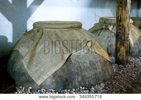 Kvevri - Ancient Clay Vessels For Aging Wine In Family Winery In Areni Village, Armenia