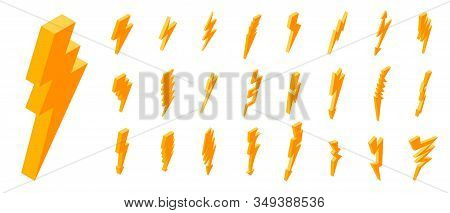 Lightning Bolt Icons Set. Isometric Set Of Lightning Bolt Vector Icons For Web Design Isolated On Wh
