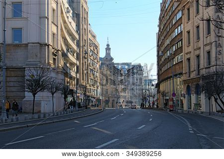 Bucharest, Romania-january 04, 2020: Beautiful Landscape View Of Victory Avenue (calea Victoriei ). 