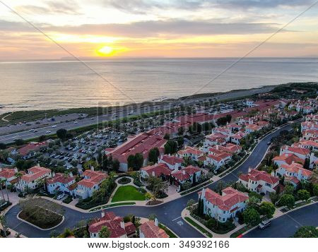 Crystal Cove Neighborhood Community In The Newport Coast Before Sunset. Luxury Big Villa With Pool O