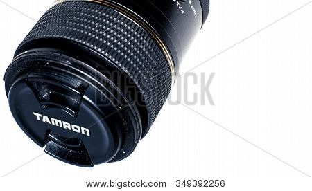 Perth, Scotland - 4 November 2019: New Tamron Macro Lens Isolated On White Background,  Tamron Af 90