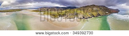 Aerial View Of The Beach And Caves At Maghera Beach Near Ardara, County Donegal - Ireland