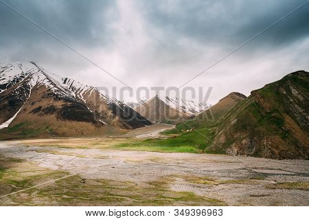 Karatkau Village, Kazbegi District, Mtskheta-mtianeti Region, Georgia. Truso Gorge Spring Mountain L