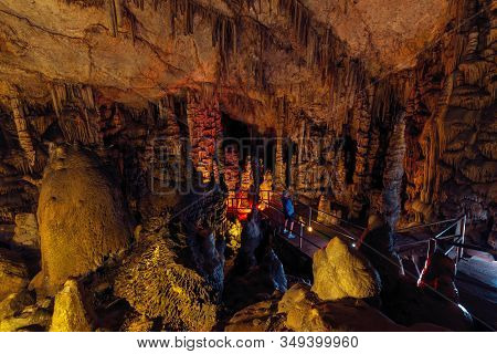 Tourists In Dikteo Andro Cave Also Known As Birth Place Of Zeus In Crete, Greece
