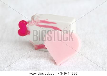 Valentine Heart Soaps On A White Towel