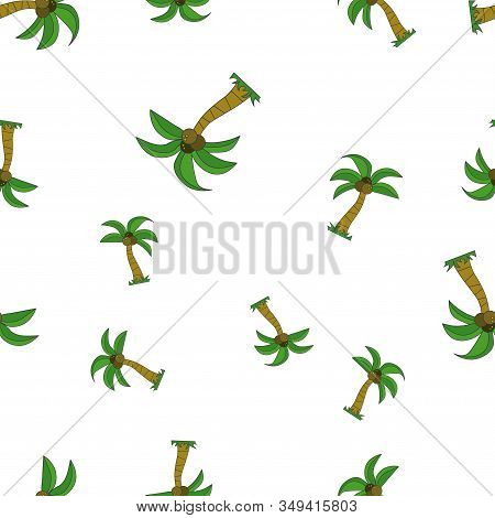 Seamless Pattern Of Palm Tree With Coconut. Isolated On White Background. Vector Illustration.