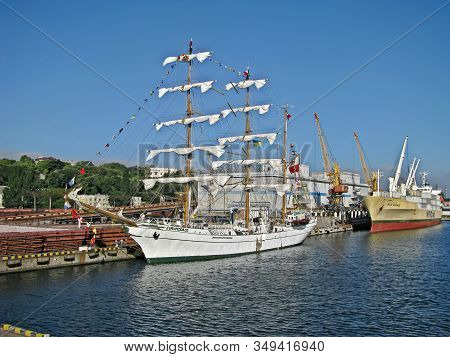 Ukraine, Odessa, Maritime Station, July 31, 2011, Cuauhtemoc Mexican Training Sailing Vessel Moored 