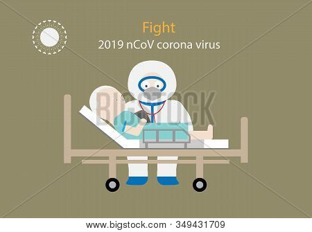 Illustration Of Doctor In Protective Suit, Wearing Eyeshield, Mask, Gloves And Protective Shoes Taki