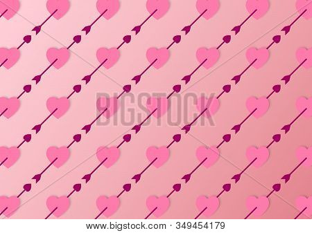 Seamless Pattern With Arrow Pierced Heart Background, Texture Arrows Pierced To Heart Background. Re