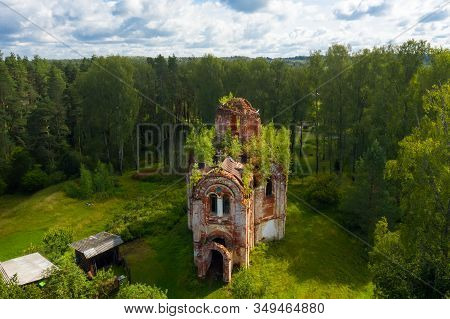 Top View Of The Destroyed Church Of The Iveron Icon Of The Mother Of God. Lykoshino Village, Tver Re
