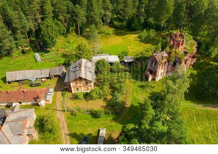 Top View Of The Destroyed Church Of The Iveron Icon Of The Mother Of God. Lykoshino Village, Tver Re
