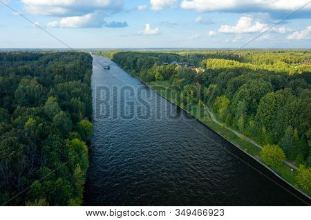 Aerial View Of Moscow Canal And Surroundings On A Summer Day