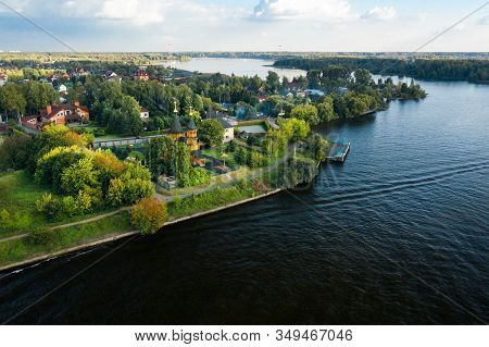Aerial View Of Moscow Canal And Surroundings On A Summer Day