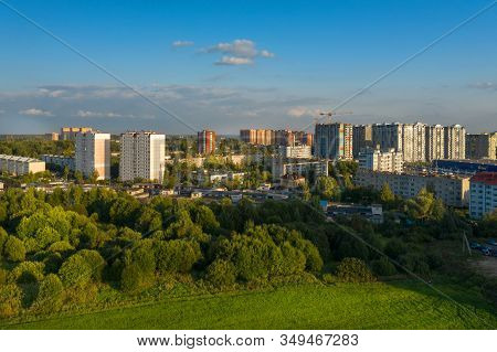 Lobnya, Moscow Region - August 31, 2019: Aerial View Of The Residential Buildings Of The City Of Lob