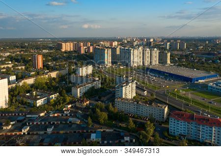 Lobnya, Moscow Region - August 31, 2019: Aerial View Of The Residential Buildings Of The City Of Lob