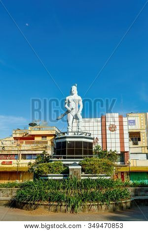 Manado, North Sulawesi, Indonesia - August 5, 2015: Statue Of A Indian Warrior In Manado Main Square