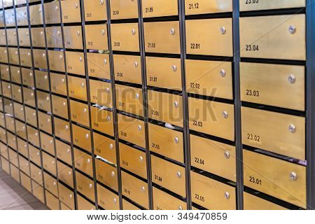 Mailbox Array In Postal Room Of Apartment Building
