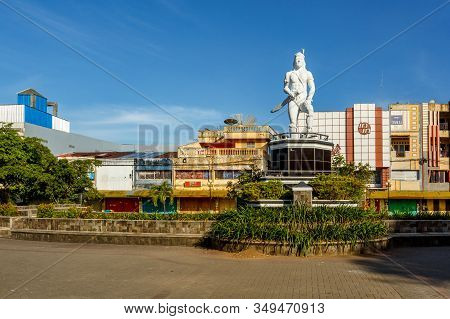 Manado, North Sulawesi, Indonesia - August 5, 2015: Statue Of A Indian Warrior In Manado Main Square