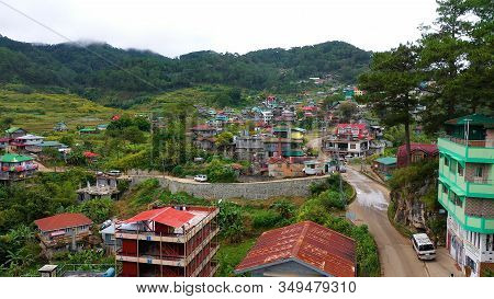 Aerial View Town Of Sagada, Located In The Mountainous Province Of Philippines. City In The Valley A