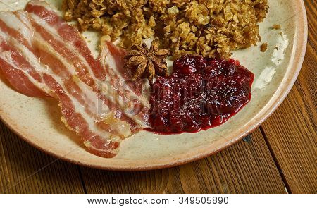 Navgrot, Oatmeal With Bacon And Lingonberry Sauce , Swedish Food