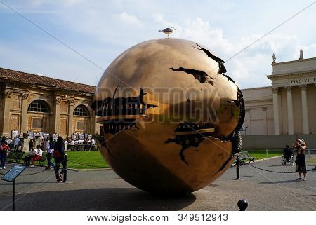 Rome, Italy - October 14, 2019:  Sphere Within Sphere, Bronze Sculpture By Italian Sculptor Arnaldo 