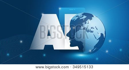 Machine Learning, Artificial Intelligence, Cloud Computing And Networks Design Concept With Earth Gl