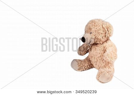 Beige Plush Furry Teddy Bear Toy Isilated On White