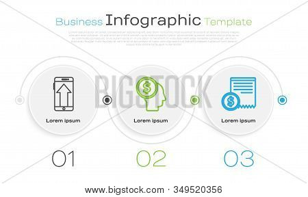 Set Line Smartphone, Mobile Phone, Business Man Planning Mind And Paper Check And Financial Check. B