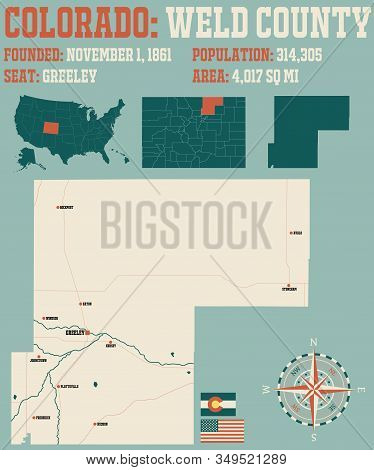 Large And Detailed Map Of Weld County In Colorado, Usa.