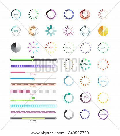 Progress Loaders And Soundbars Icons Set, Colorful Vector Illustration Isolated.
