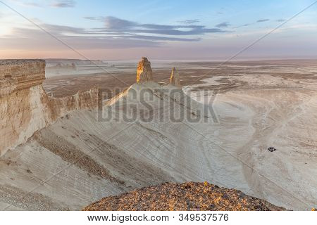 The Ustyurt Plateau. A Group Of Tourists In Cars Stopped For The Night. District Of Boszhir. The Bot