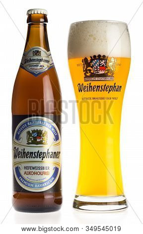 Groningen, Netherlands - February 06, 2020: Bottle And Glass Of Non Alcoholic Weihenstephaner Wheat 
