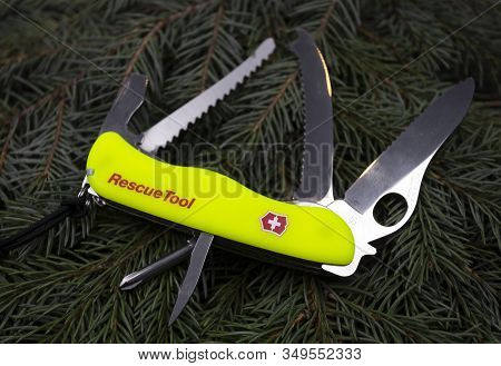 Ibach, Switzerland 02.02.2020 - Swiss Army Knife Yellow Rescue Tool Victorinox
