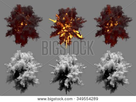 Six Round Explosions Of Anti Aircraft Gun Shell Hit Or View From Top On Bang Or Rocket Interception 
