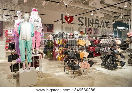 MOSCOW, RUSSIA - SEPTEMBER 14, 2019: interior shot of Sinsay store at Salaris shopping mall in Moscow.