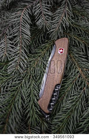 Ibach, Switzerland 02.02.2020 - Closed Victorinox Swiss Army Knife Multitool
