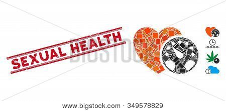 Mosaic Blood Pressure Meter Pictogram And Red Sexual Health Seal Stamp Between Double Parallel Lines