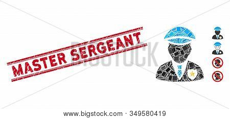 Mosaic Sheriff Pictogram And Red Master Sergeant Seal Stamp Between Double Parallel Lines. Flat Vect