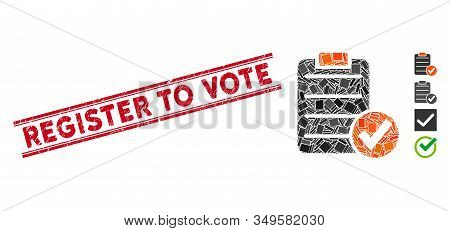 Mosaic Apply Form Pictogram And Red Register To Vote Seal Stamp Between Double Parallel Lines. Flat 