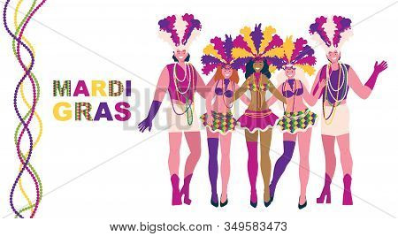 Dancers - Men And Girls In Bright Concert Costumes With Feathers, In High Heels At The Festival Mard
