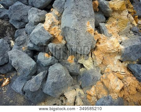 Titanium Ore With Silicon Fragments. Photographed Close-up. Horizontal Frame