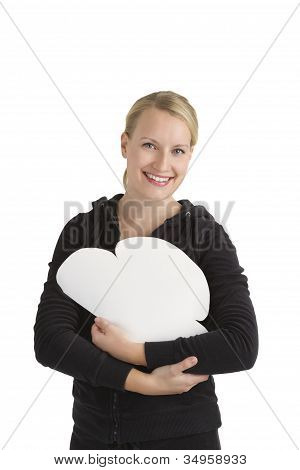 Woman Holding Internet Cloud