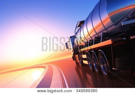 Truck driven by fuel on the road. ,3d render