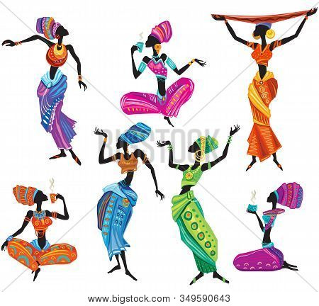 Set Of African Women In Ethnic Dress