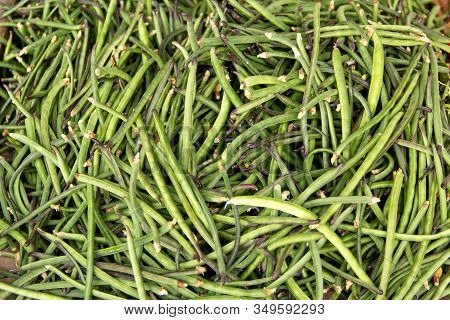String Green Beans On A Farmer's Market For Sale