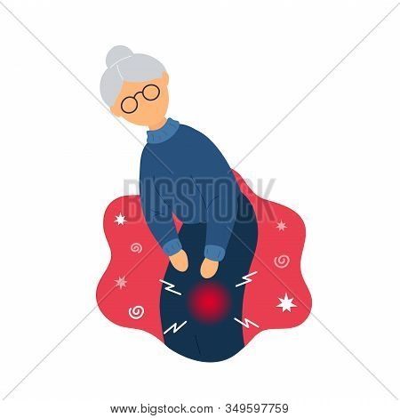 Old Woman With Knee Pain. Flat Modern Trendy Style.vector Illustration Character Icon. Isolated On W