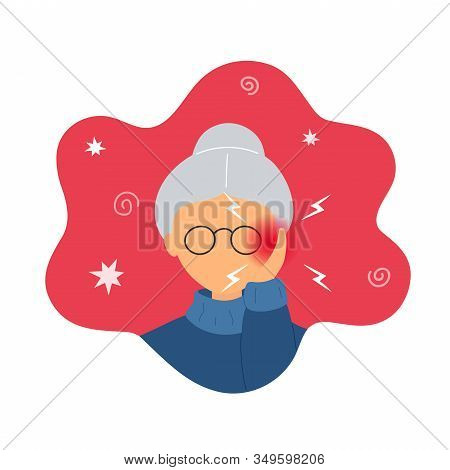 Old Woman With Earache Touching Her Ear. Flat Modern Trendy Style.vector Illustration Character Icon