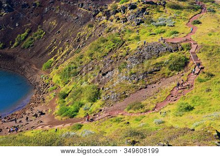Kerid volcanic crater lake in Iceland, Europe
